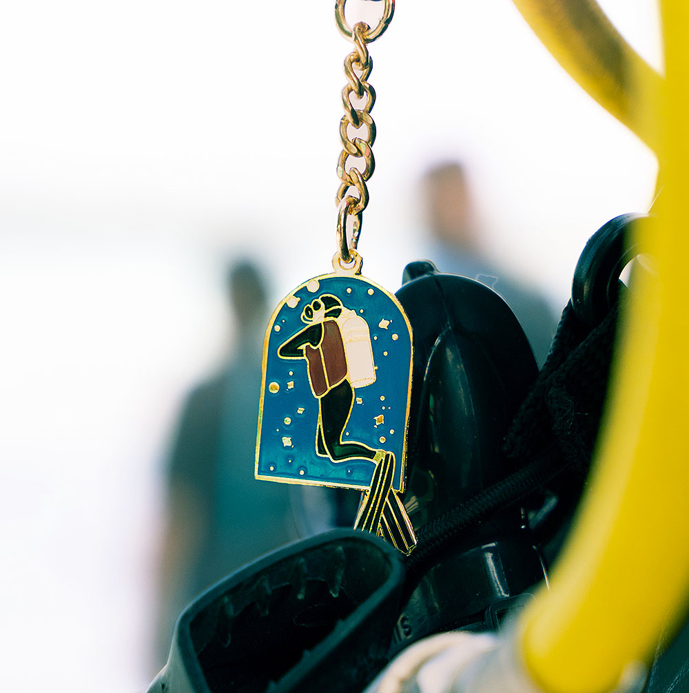 First Breath Underwater Metal Enamel Keychain with Scuba Gear